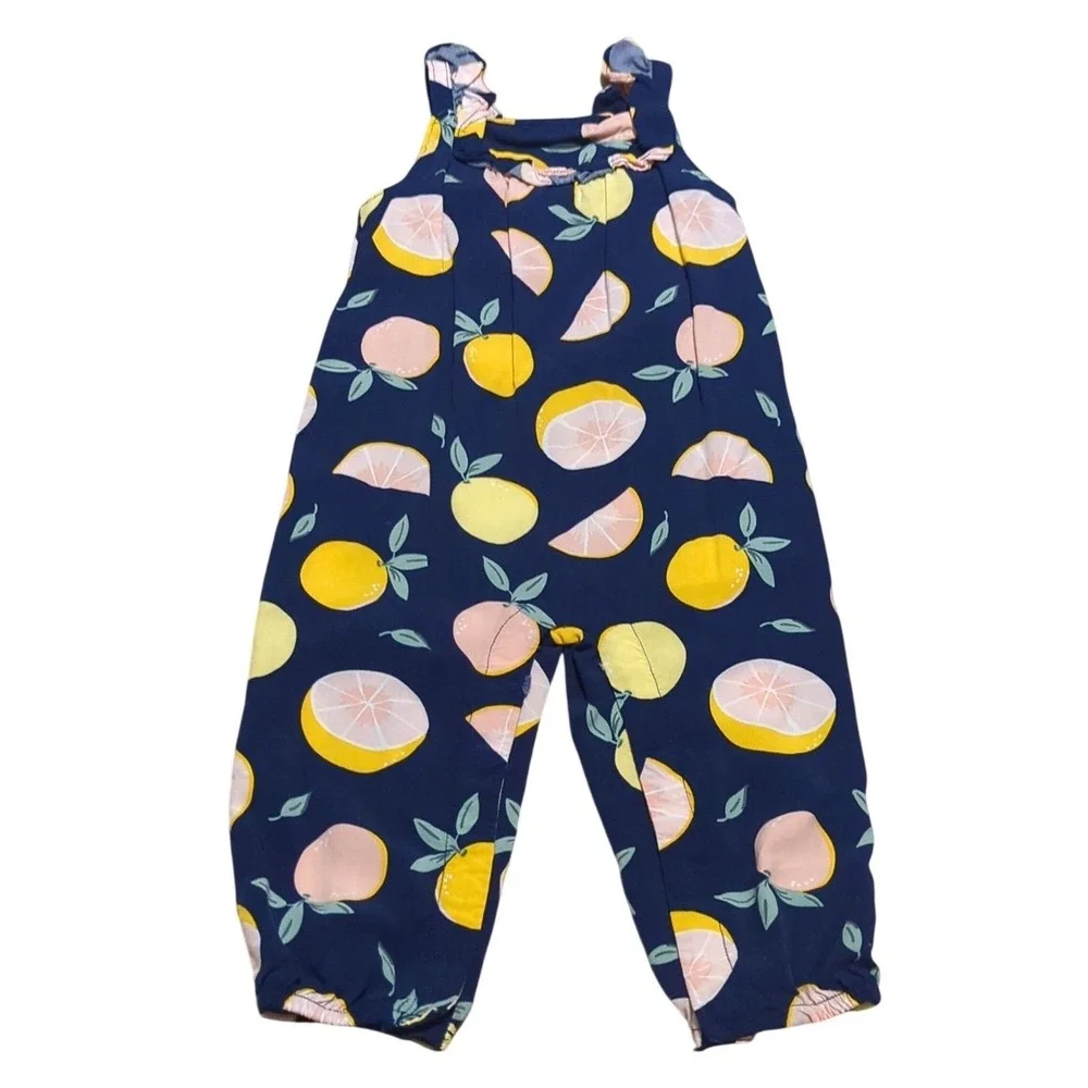 Carters Baby Girls Citrus Lemon Grapefruit Navy Viscose Bamboo Tank Romper 9 Mo